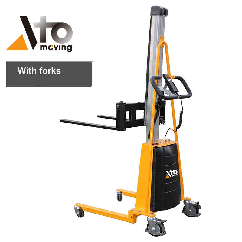 Manual pallet stacker with reel rotator, roller, V block, and double spindle for efficient material handling