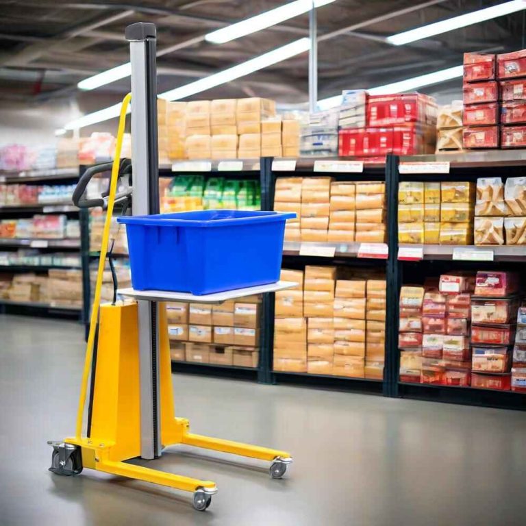 Manual pallet stacker with advanced attachments, including reel rotator and roller