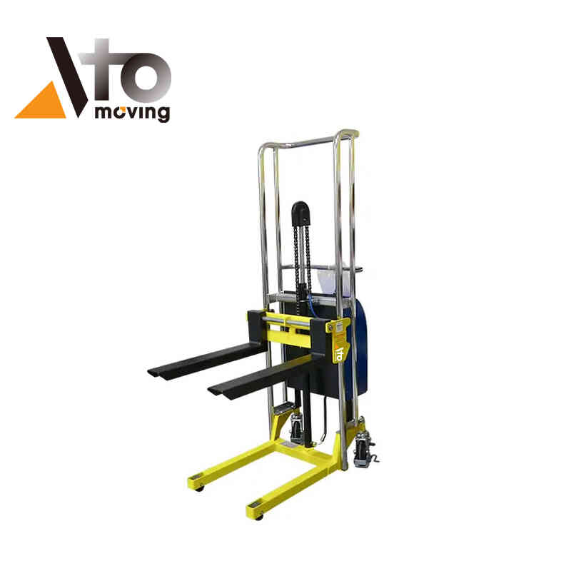 400kg battery-powered stacker with 1500mm lifting height and adjustable forks for efficient material handling