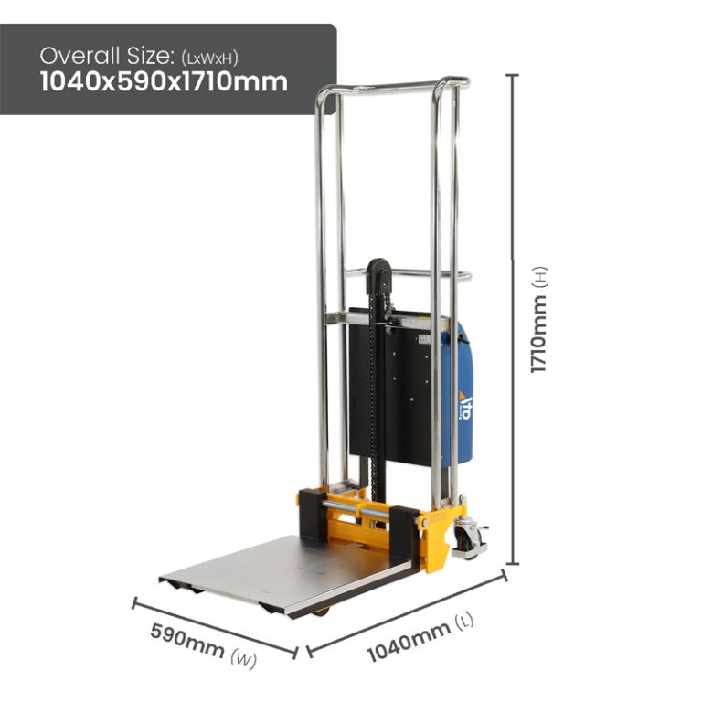 Yellow electric platform stacker with 400kg platform for easy and efficient material stacking