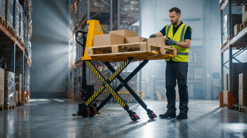 a man is using high lift. please write alt text for this picture