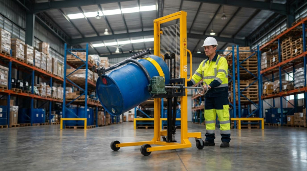 a-worker-is-using-hydraulic-drum-stacker-with-rotate-function