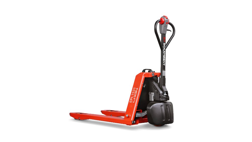 EP F4 compact powered pallet truck with removable Li-ion battery, lightweight design, and safety controls for efficient, continuous warehouse operations.