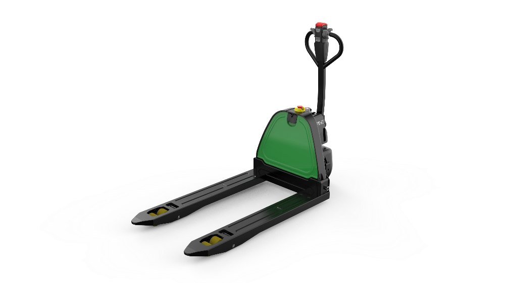EP Equipment F4 1500kg electric pallet jack, versatile lithium pallet truck with optional stabilizing wheels, perfect for retail and logistics environments.