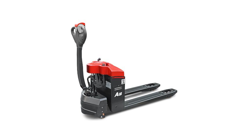 High-performance red and black EP A15 electric pallet truck, designed for efficient warehouse material handling. Features an ergonomic control handle and compact structure, ideal for logistics and distribution centers.