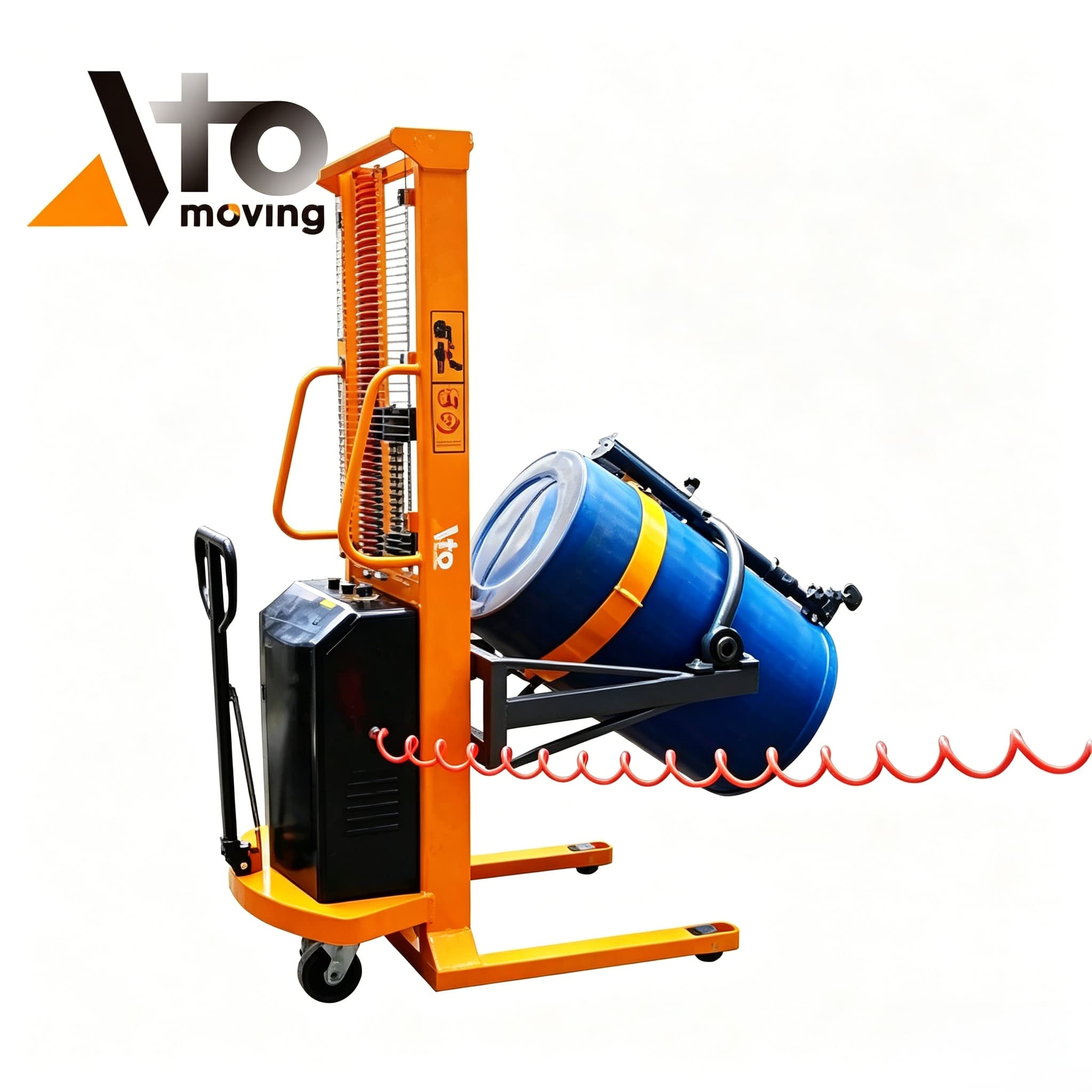 semi-electric drum rotator stacker, atomoving battery powered oil drum lifter tilter, air remote control barrel pouring trolley for industrial liquid handling